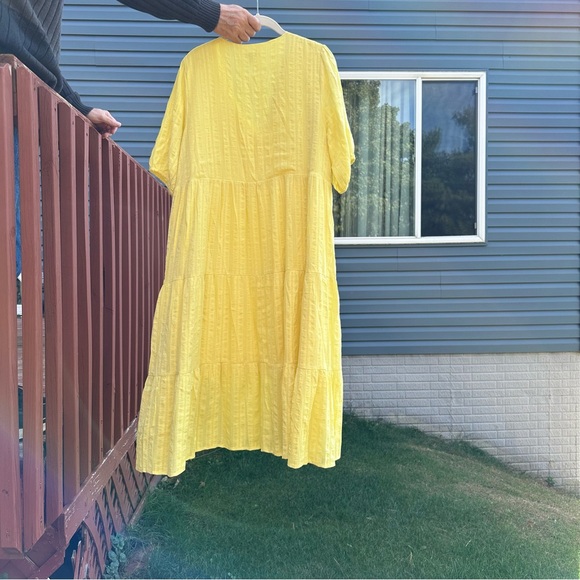 J. Jill Women’s Large petite LP yellow tiered dress maxi cottage-core prairie - Picture 4 of 5